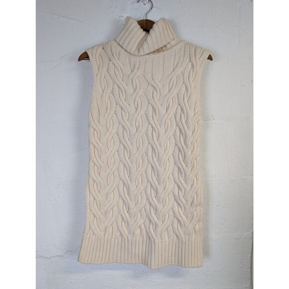 COS Sweaters - COS Wool Cable Knit Sweater Vest Womens XS Cream Turtleneck Fisherman Cottage